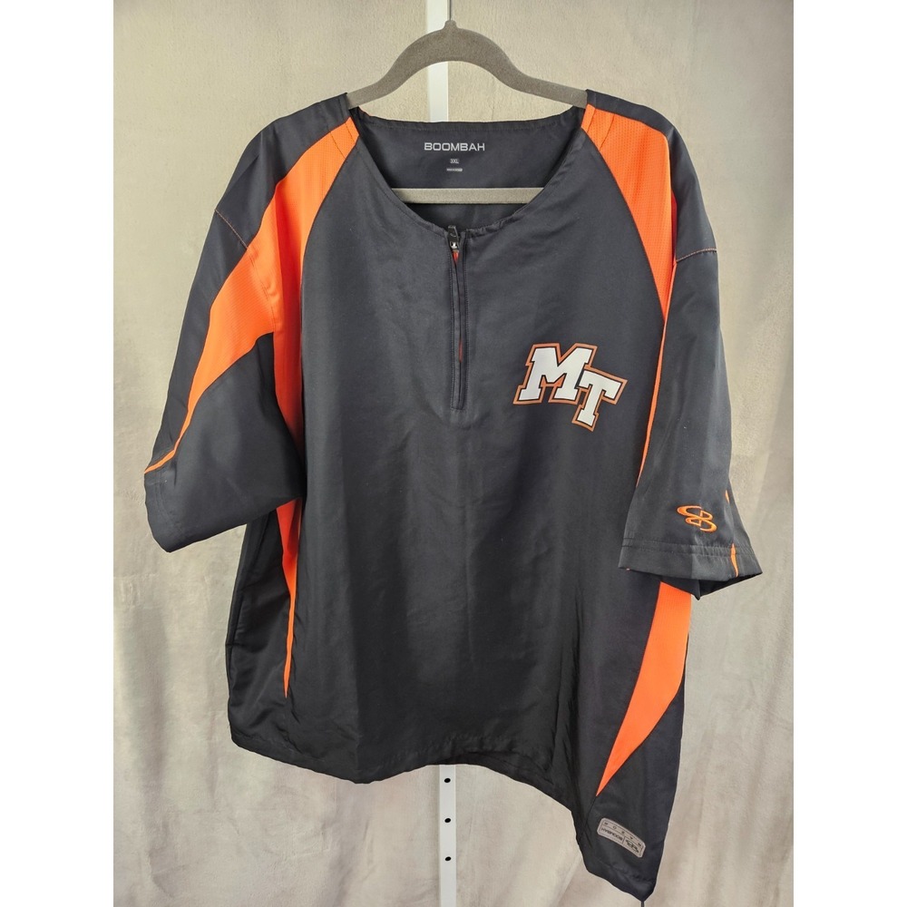 Boombah MT Baseball Pullover Short Sleeve Half Zip Navy Orange Men's Large‎